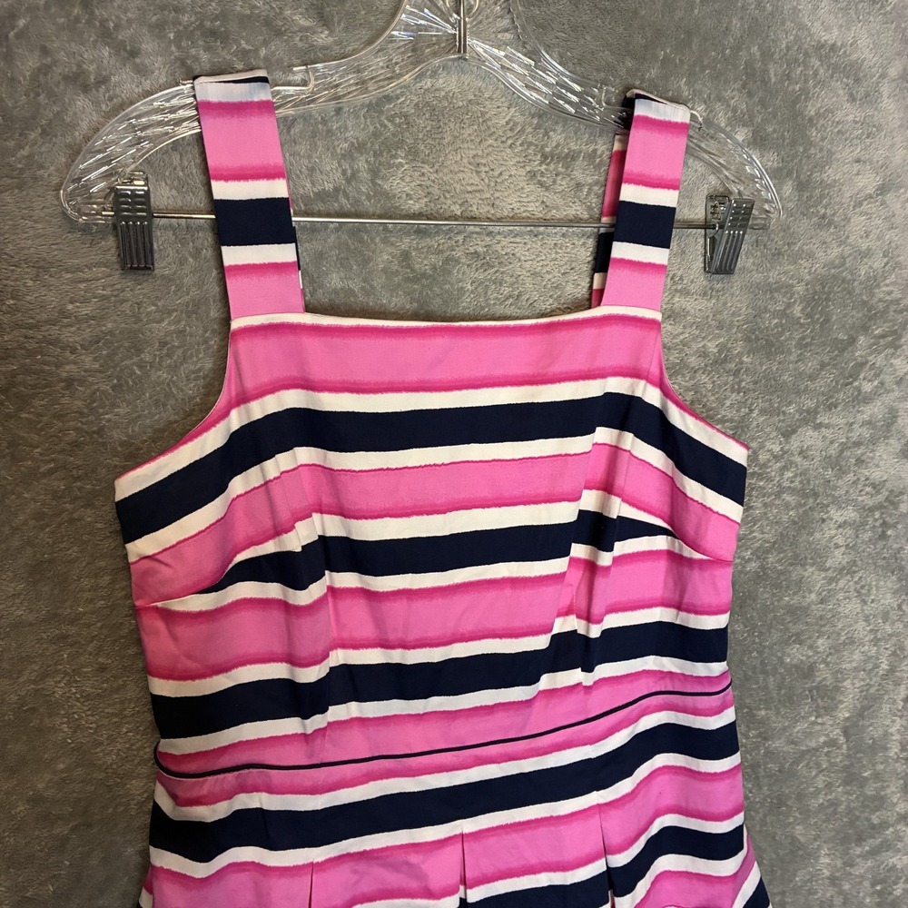 Talbots Women Striped Fit Flare Dress 6P Square Neck Preppy Nautical Coastal